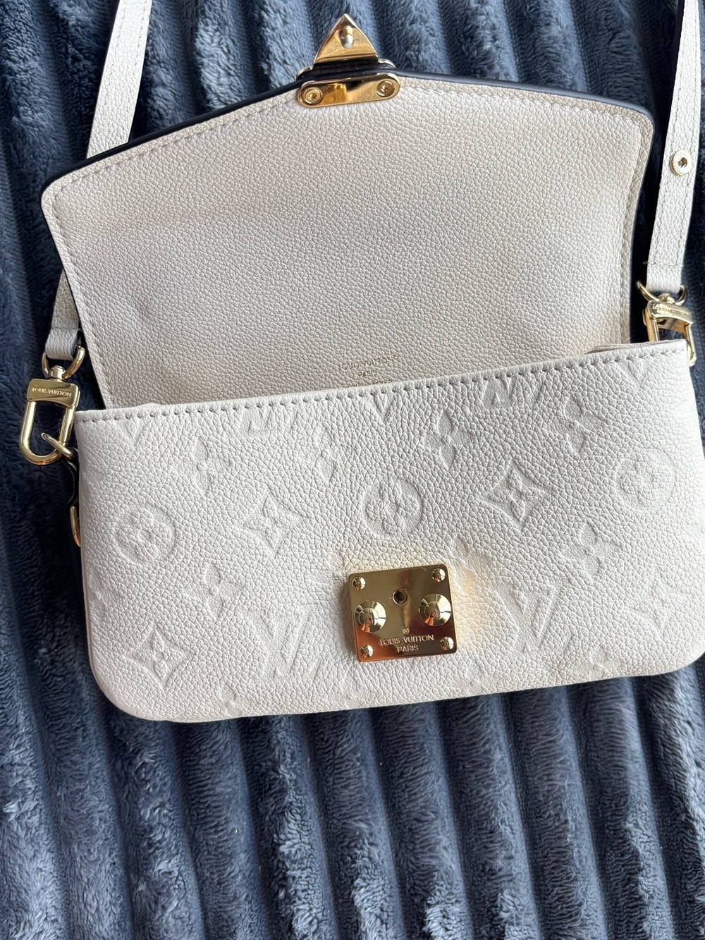 Louis Vuitton Cream Embossed Monogram Crossbody Bag with Gold Hardware